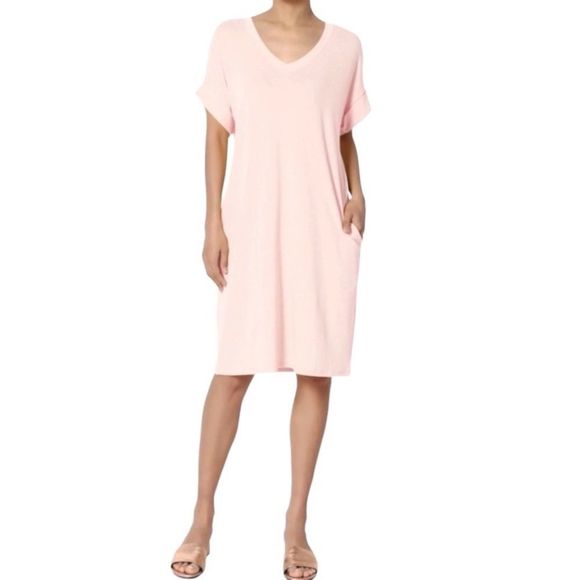 Dresses & Skirts - V-NECK DUSTY CORAL T-SHIRT DRESS